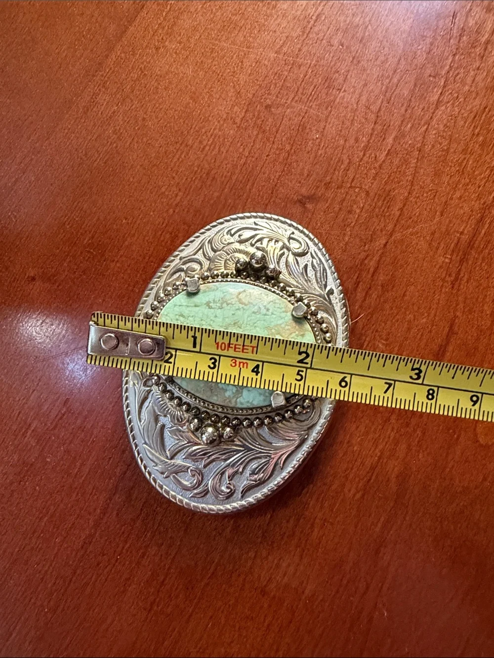 Turquoise Stone Silver-Tone Decorative Belt Buckle